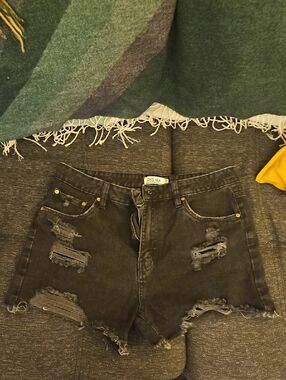 Chelsea Black Distressed High-Waist Jean Shorts